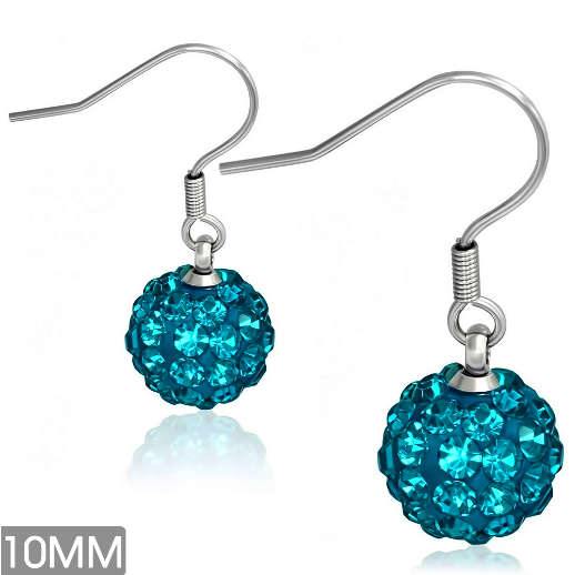 ASHA CRAFT -  Stainless Steel Ocean Blue Crystal Ball Earrings
