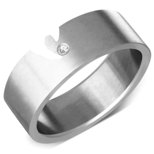 Mens Matte Stainless Steel Cut-Out Band Ring w/CZ - Size 11 | V-W
