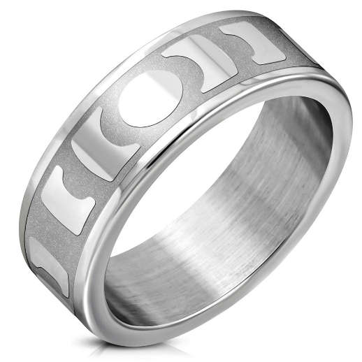 Mens Geomateric Pattern Stainless Steel Band Ring - Size 11.5 | W-X