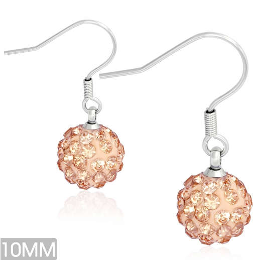 ASHA CRAFT - Stainless Steel Champagne Peach Crystal Ball Earrings