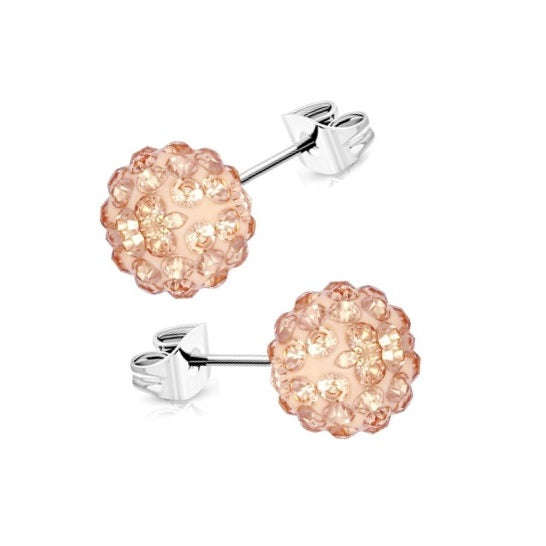 Stainless Steel Peach Champagne Crystal Ball Stud Earrings