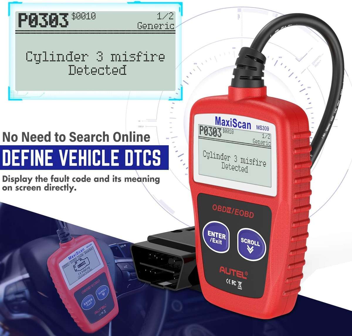 MS309 Car Fault Detector Code Reader OBD2 Scanner Diagnostic Tool