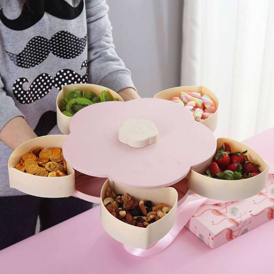 VERY ELEGANT Petal-Shape Rotating Snack Box Candy Tray Food Organizer