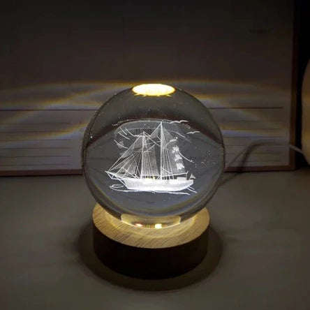 3D Laser-Engraved Crystal Ball LED Night Light Mood Lamp