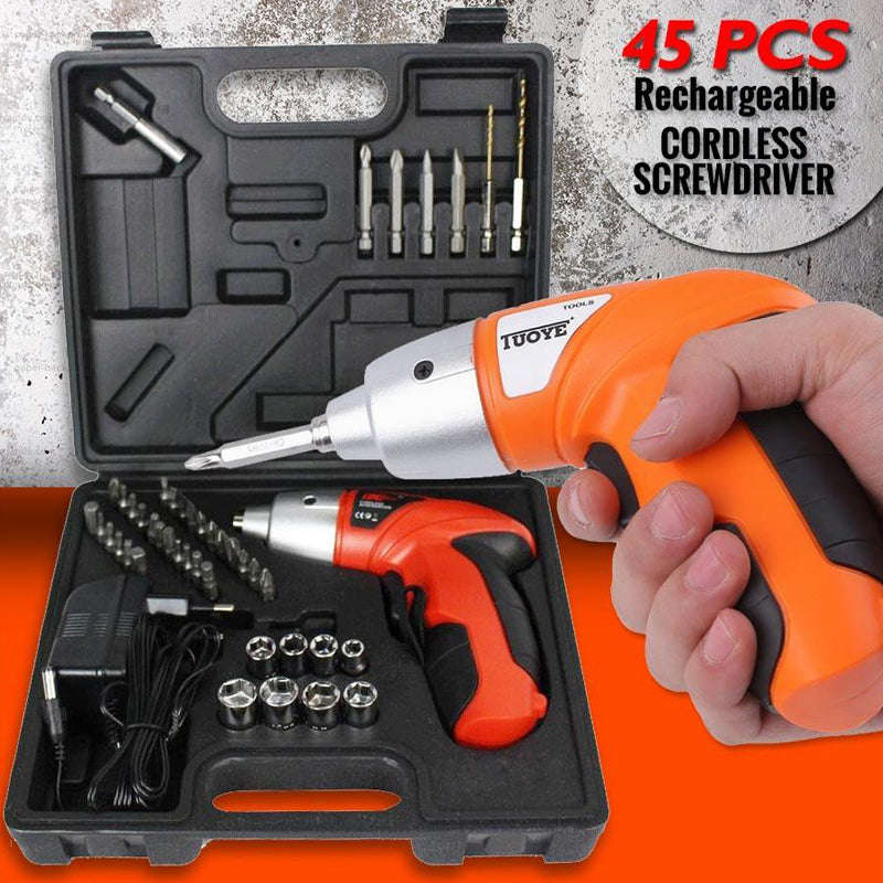 45Pcs 4.8V Rechargeable Electric Cordless Screwdriver Drill Set
