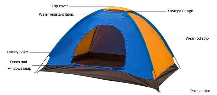 2 Man Tent in Zipper Bag - Lightweight & Easy to Install (200 X 150 X 110 Cm)
