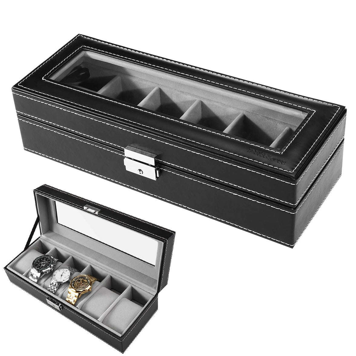 6 Slot PU Leather Watch Display Case, Jewelry Display Box