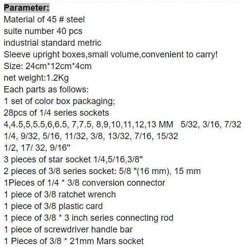 40 Piece Combination Socket Wrench Set