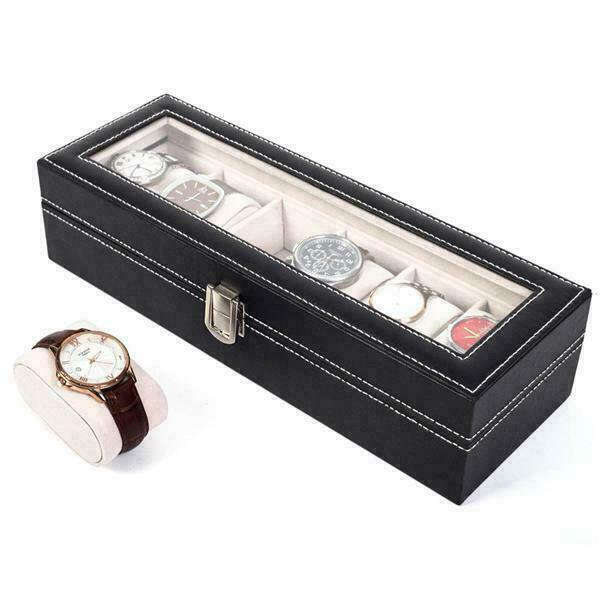 6 Slot PU Leather Watch Display Case, Jewelry Display Box