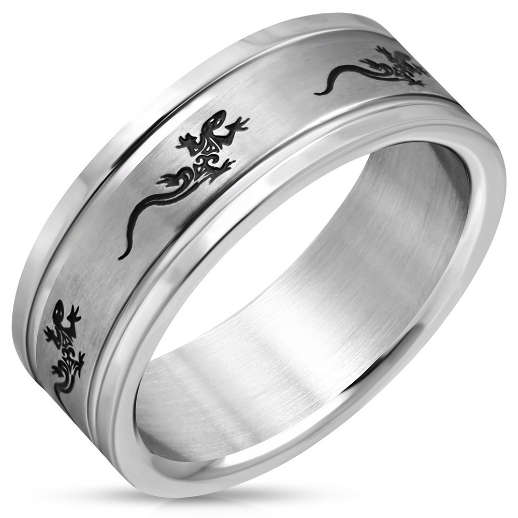Men's Lizard Stainless Steel Band Ring - Size 9 / Size 10