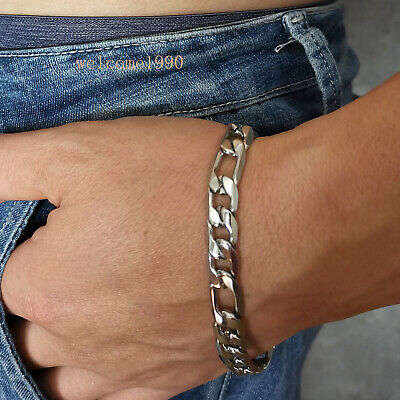 316L Solid Stainless Steel Figaro Link Chain Bracelet 22cm - 8mm