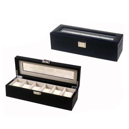 6 Slot PU Leather Watch Display Case, Jewelry Display Box