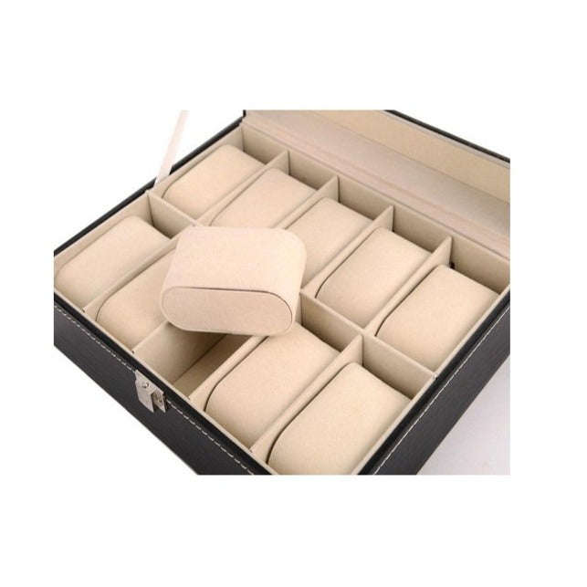 10 Slot PU Leather Watch Display Case with Window, Jewelry Display Box