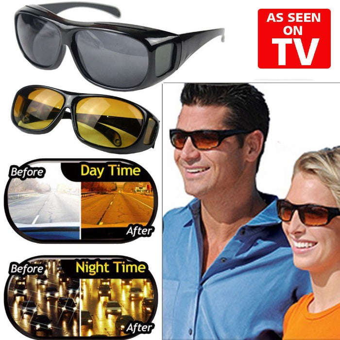 TWO PAIRS - 2 in 1 HD Vision Wrap Around Glasses - Night Vision Driving Anti Glare