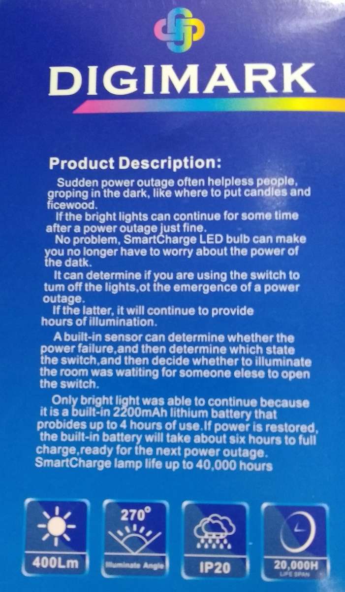 Digimark B22 9w Emergency Smart LED Bulb