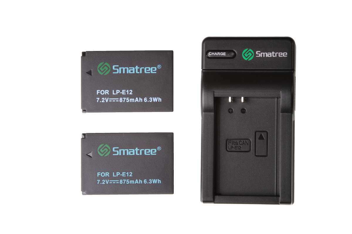 Smatree Replacement Battery(2-Pack) and Battery Charger for Canon LP-E12