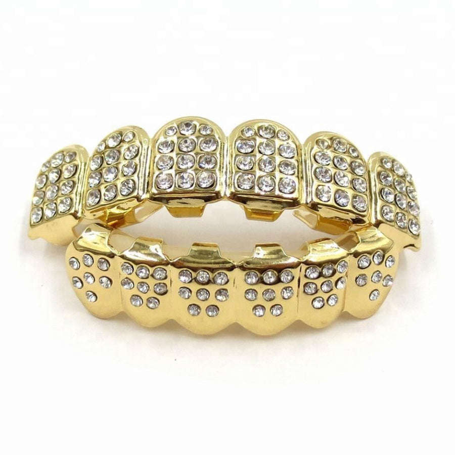 Teeth Grillz Gold with Diamond Ice Upper & Lower Set