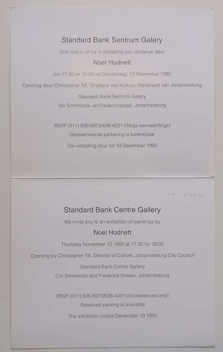 Noel Hodnett (Invitation to an Exhibition of his Work)