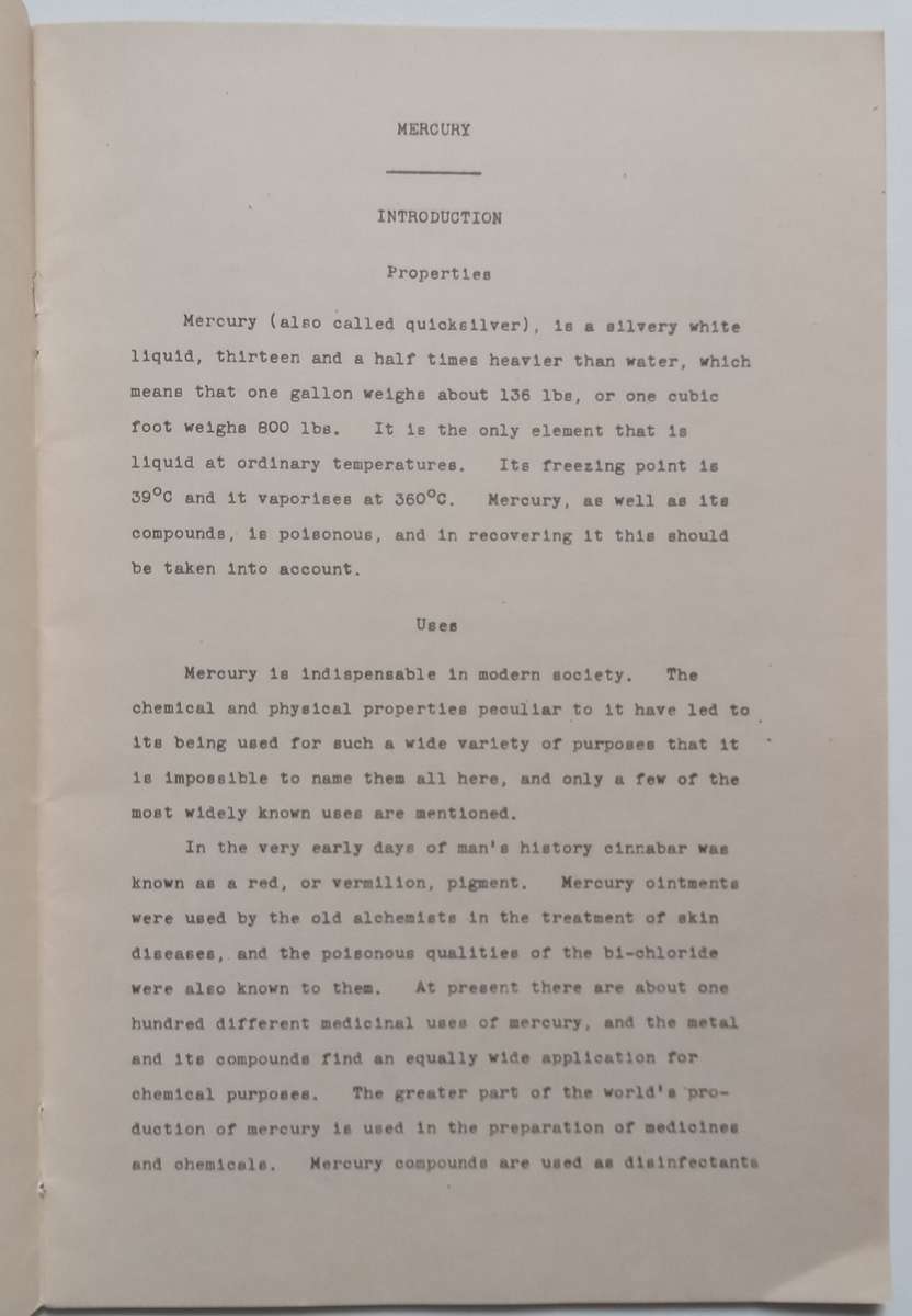Geological Survey Information Pamphlet No. 4: Mercury&nbsp;