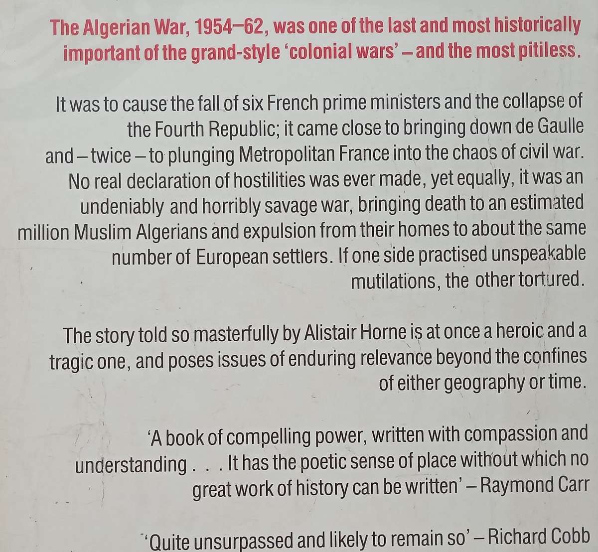 A Savage War of Peace: Algeria 1954-1962 | Alistair Horne
