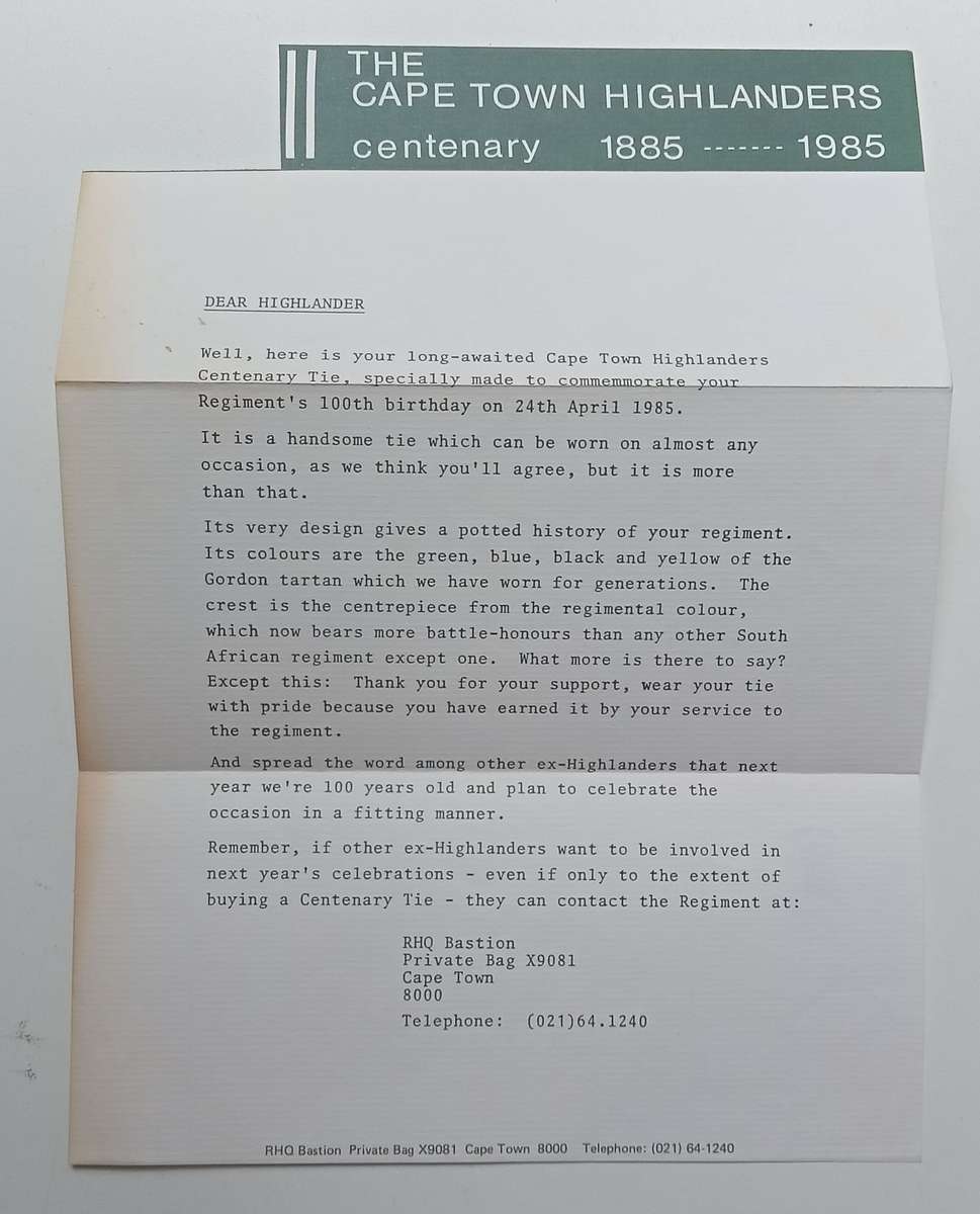 The Cape Town Highlanders, 1885-1985 (With Loosely Inserted Letter and Errata Slip) | Neil Orpen