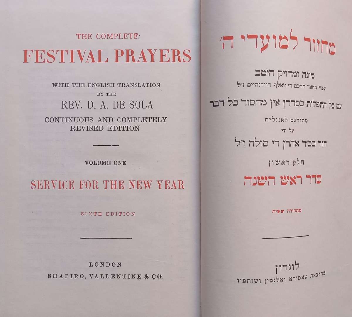 The Complete Festival Prayers, Vol. 1: Service for the New Year (Dual Language Edition) | Rev. D....
