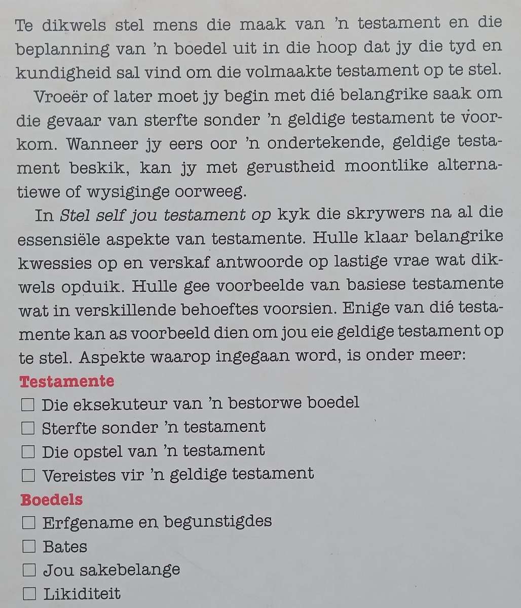 Stel Self Jou Testament Op: 'n Praktiese Handleiding (Afrikaans) | Albert Meyer, et al.