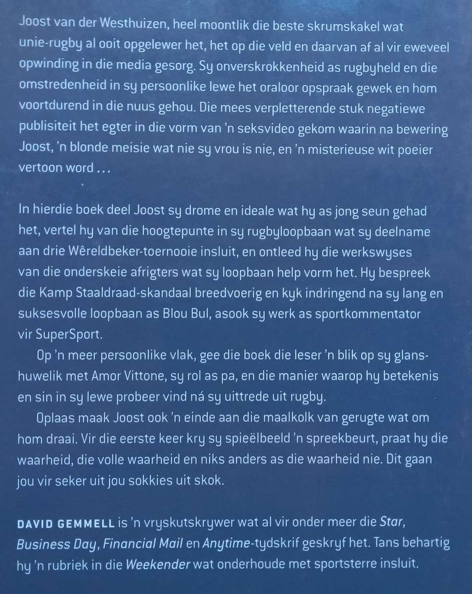 Joost: Spieelbeeld (Inscribed by Joost van der Westhuizen, with Menu, Afrikaans) | David Gemmell