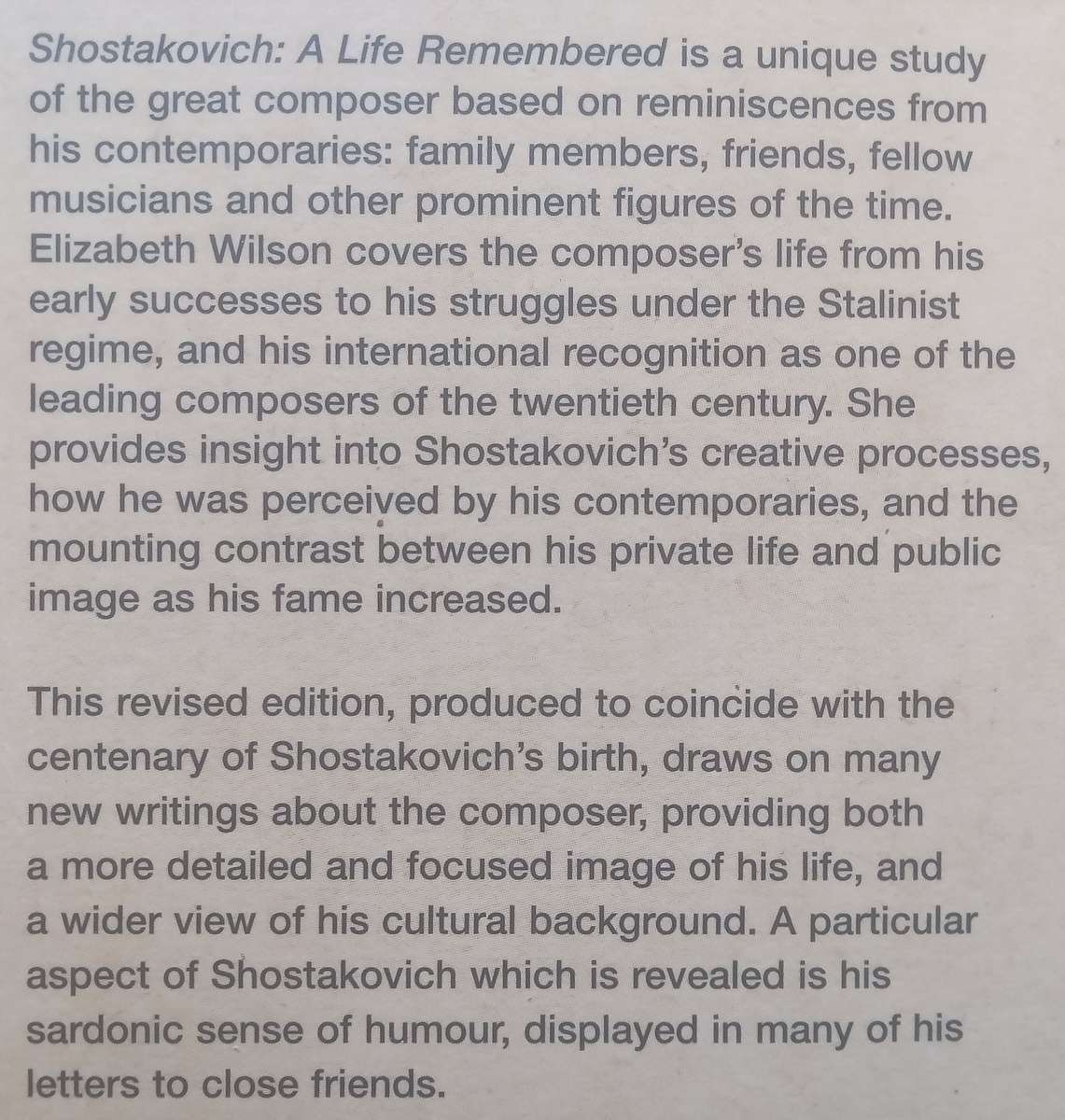 Shostakovich: A Life Remembered (New Edition) | Elizabeth Wilson