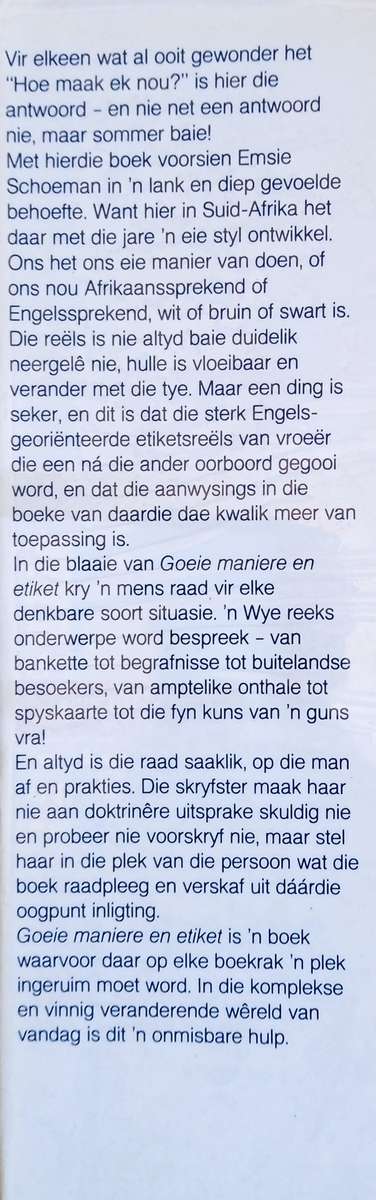 Goeie Manier en Etiket | Emsie Schoeman