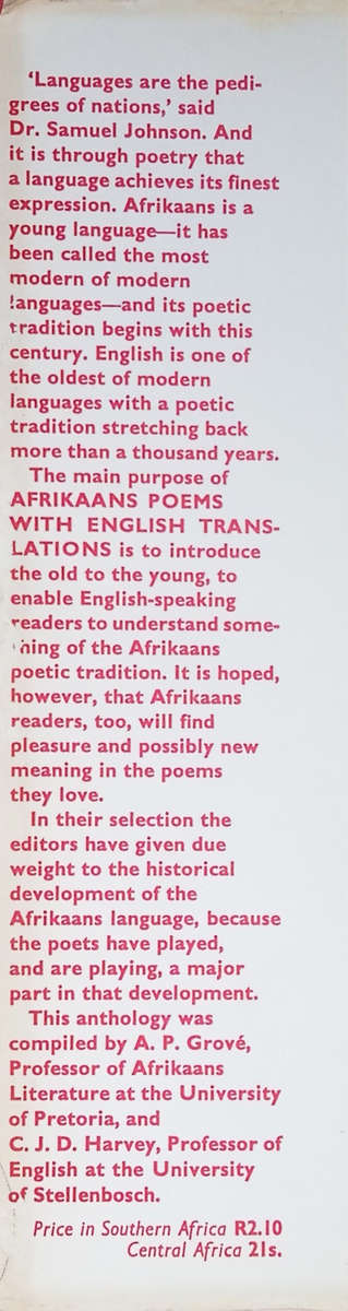 Afrikaans Poems with English Translations | A.P. Grove and C.J.D. Harvey (eds.)