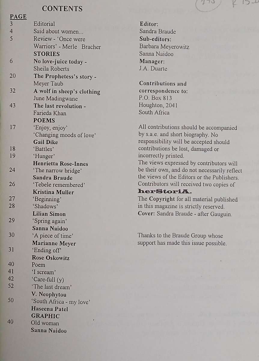 Herstoria: South African Women's Journal Autumn 1995 Volume 1 No. 1