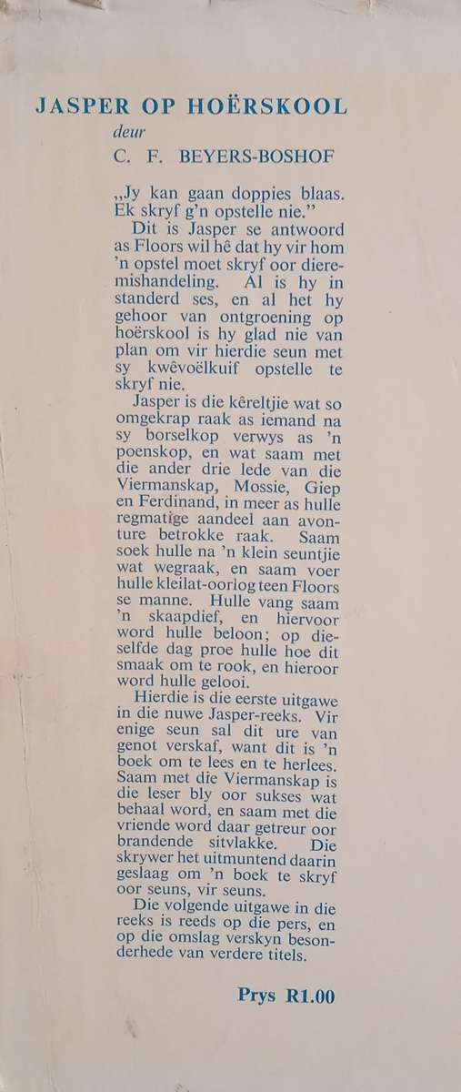 Jasper op Hoërskool [Jasper Reeks Nr. 1]  [Afrikaans] | C.F. Beyers-Boshoff