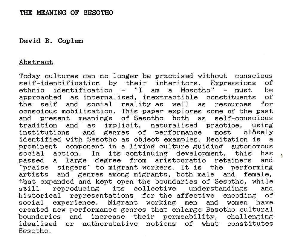 Journal of research (sesotho language and culture | D.Coplan ZA Matsela  M.B Mochaba