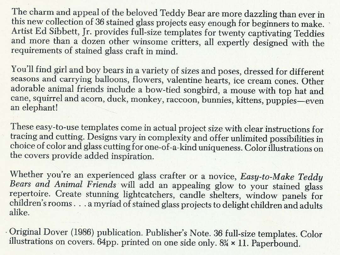 Easy to Make Teddy Bears and Animal Friends: Stained Glass Projects | Ed Sibbett, Jr.