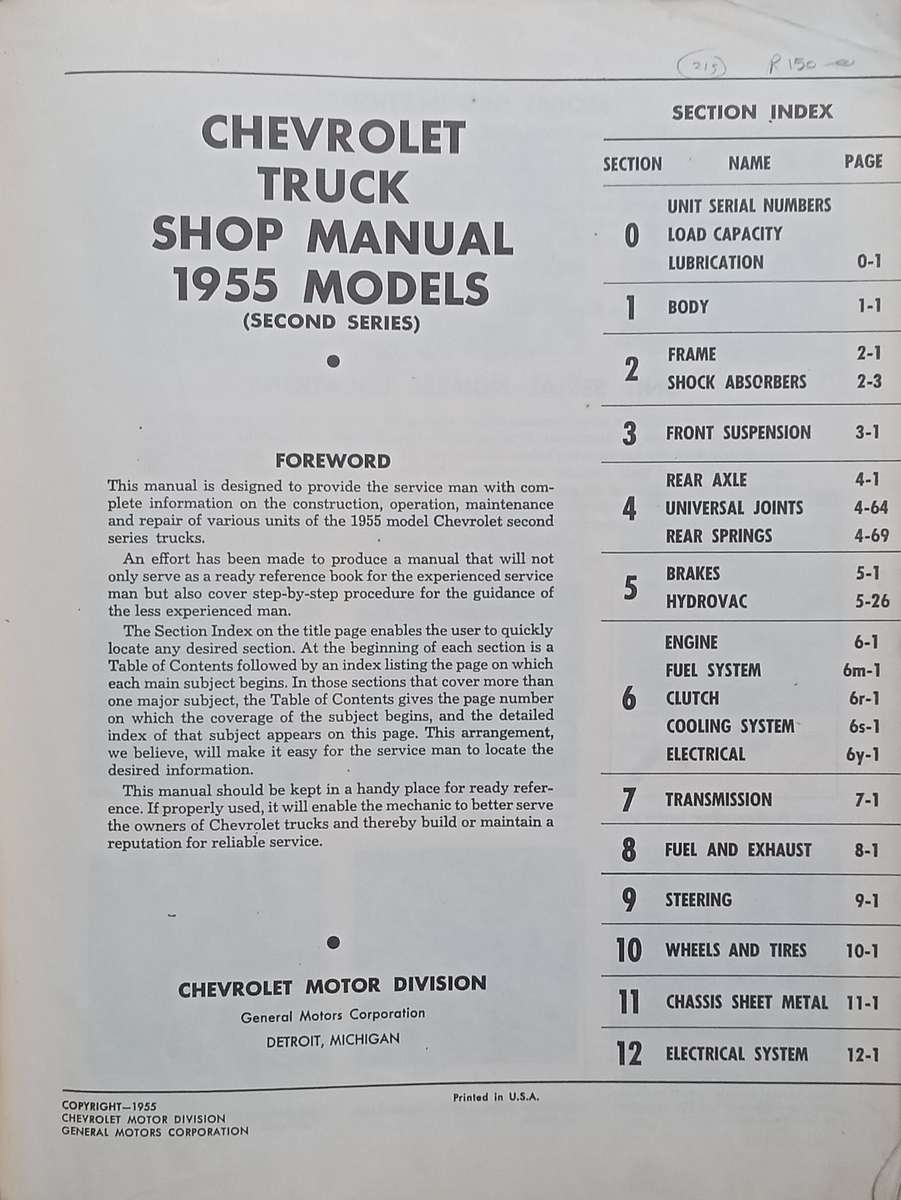 Chevrolet Truck Shop Manual (2nd Series, 1955)