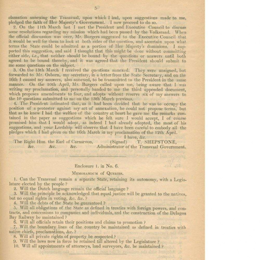 Further Correspondence Respecting the Affairs of South Africa