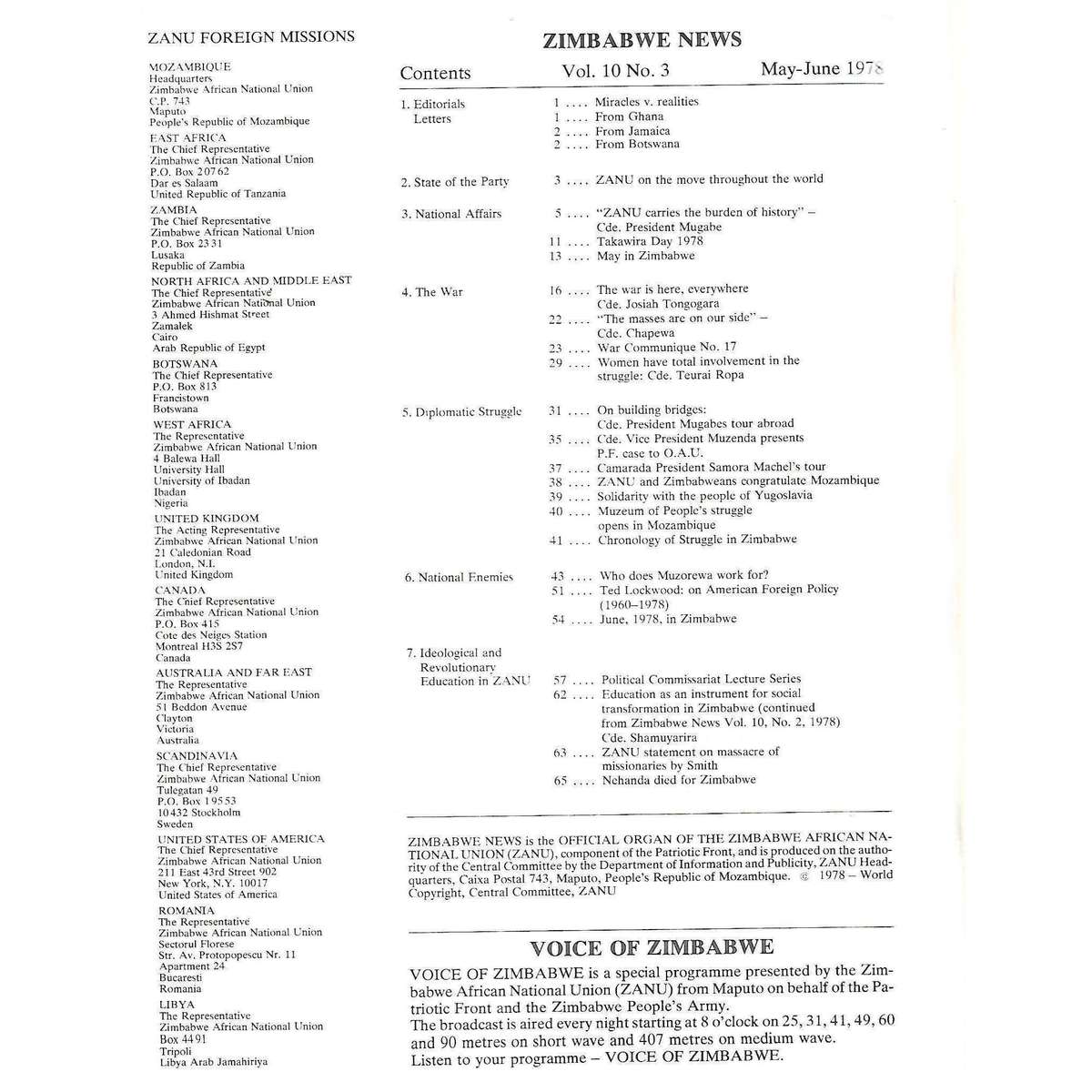 Zimbabwe News (Vol. 10, No. 2, May-June 1978)