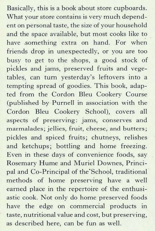 Cordon Bleu: Preserving (Jams, Preserves, Pickles and Home-Freezing)
