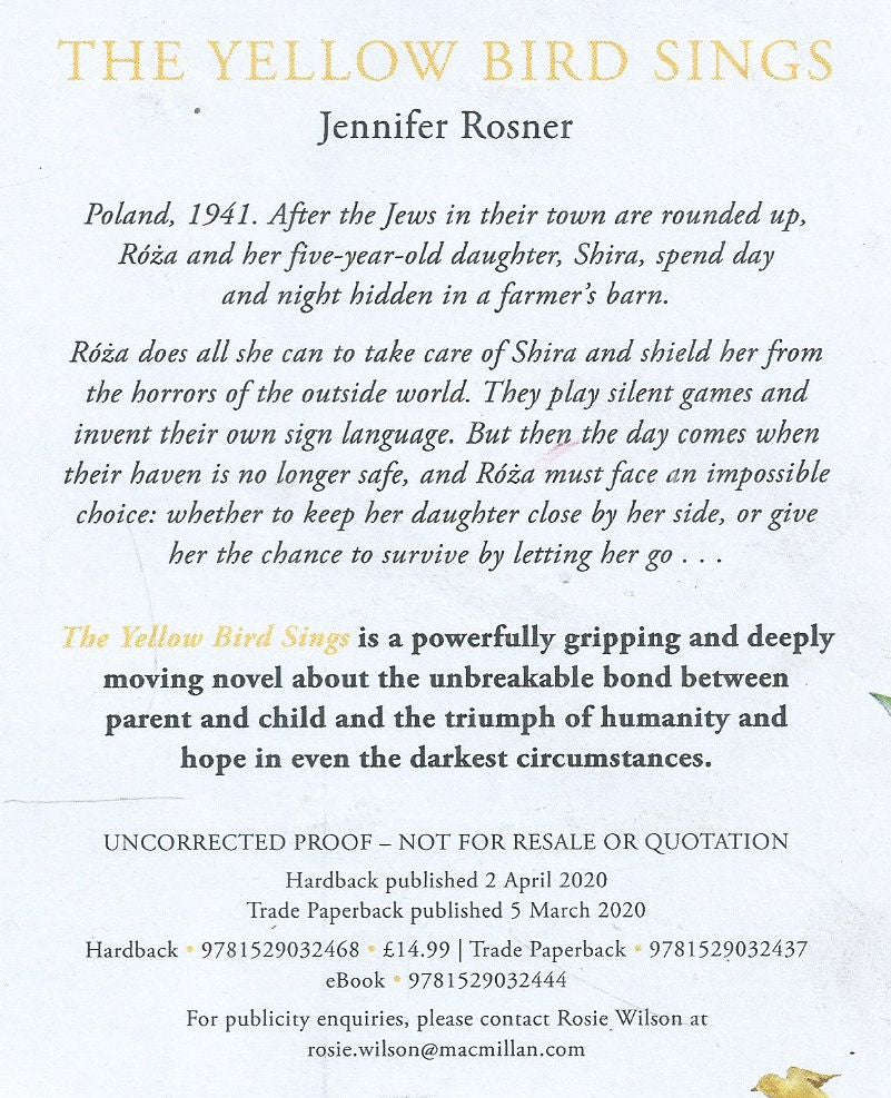 The Yellow Bird Sings (Proof Copy) | Jennifer Rosner