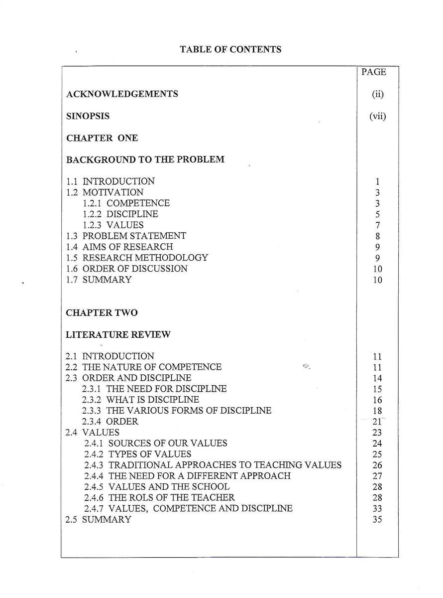 Values as an Aspect of Order and Discipline: Implication for the Management of Teacher Competence...