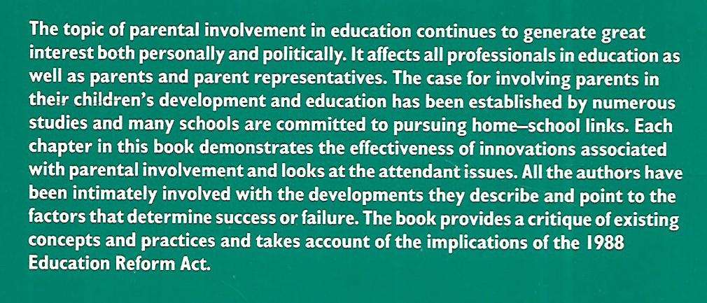Parental Involvement: Developing Networks Between School, Home and Community | Sheila Wolfendale ...