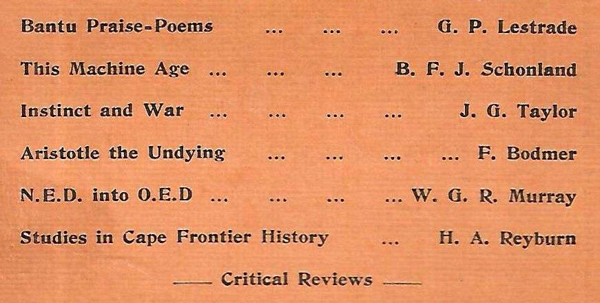 The Critic: A South African Quarterly Journal (Vol. 4, No. 1, October 1935)