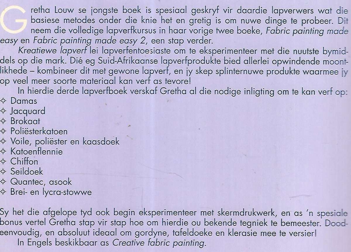 Kreatiewe Lapverf: Pas Verf Aan Vir 'n Magdom Materiale (Afrikaans) | Gretha Louw