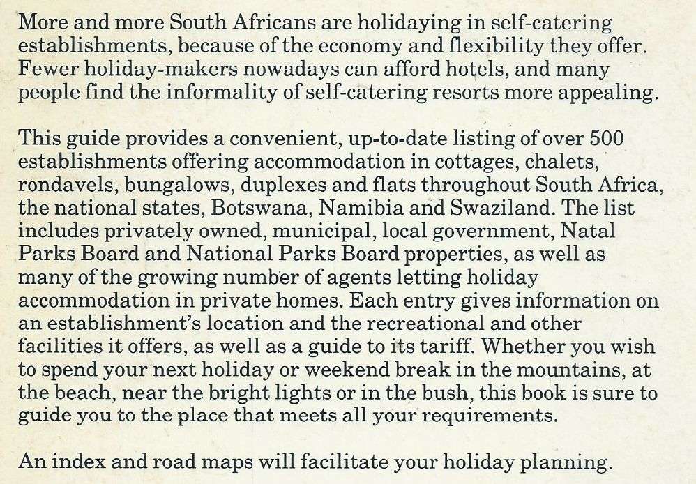 AA Guide to Holiday Cottages & Flats in Southen Africa (1990/91 Edition)