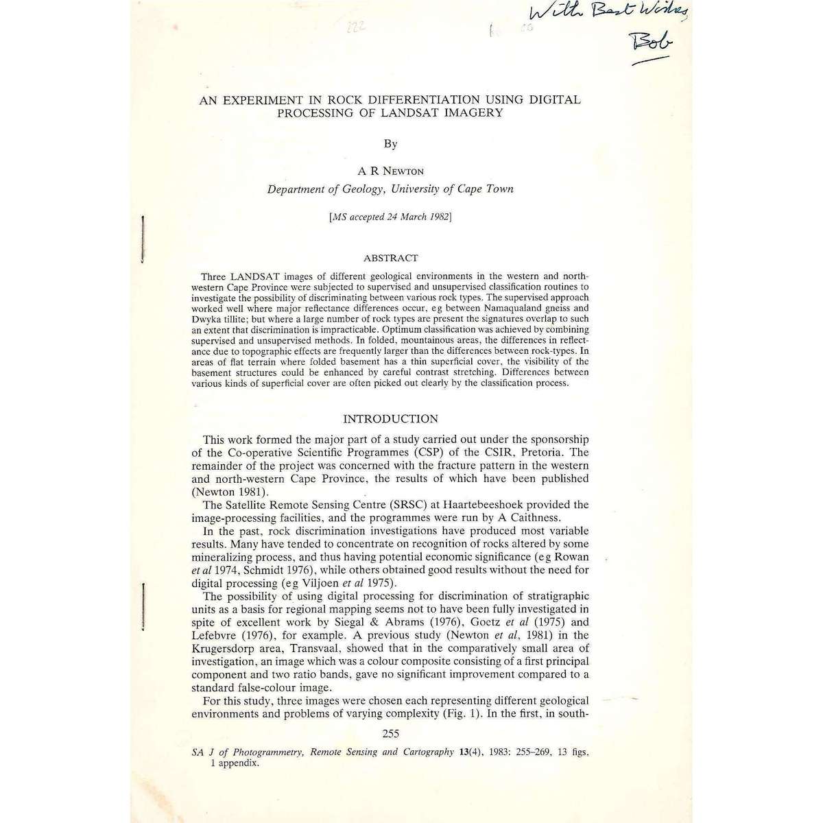 An Experiment in Rock Differentiation Using Digital Processing of Landsat Imagery | A. R. Newton