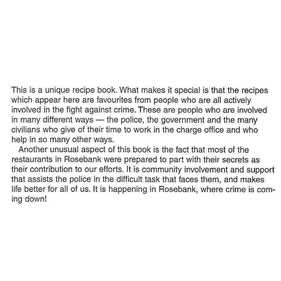 Arresting Recipes, by the Police, the Community and the Restaurants of Rosebank (Johannesburg)