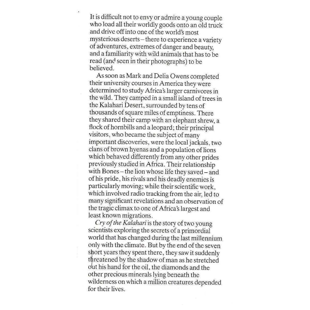 Cry of the Kalahari (Inscibed by Authors) | Mark Owens and Delia Owens