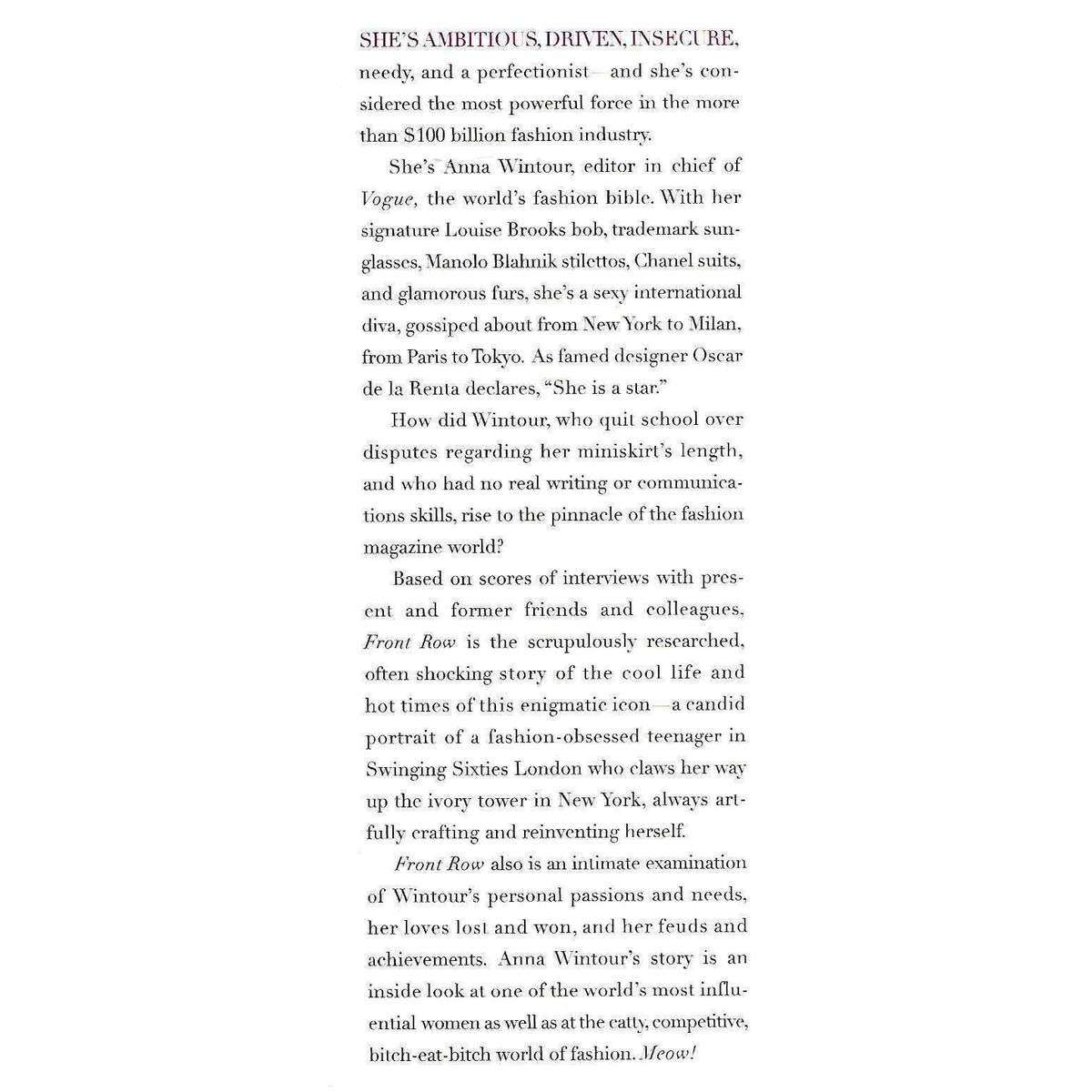 Front Row: Anna Winton: The Cool Life and Hot Times of Vogue's Editor in Chief | Jerry Oppenheimer