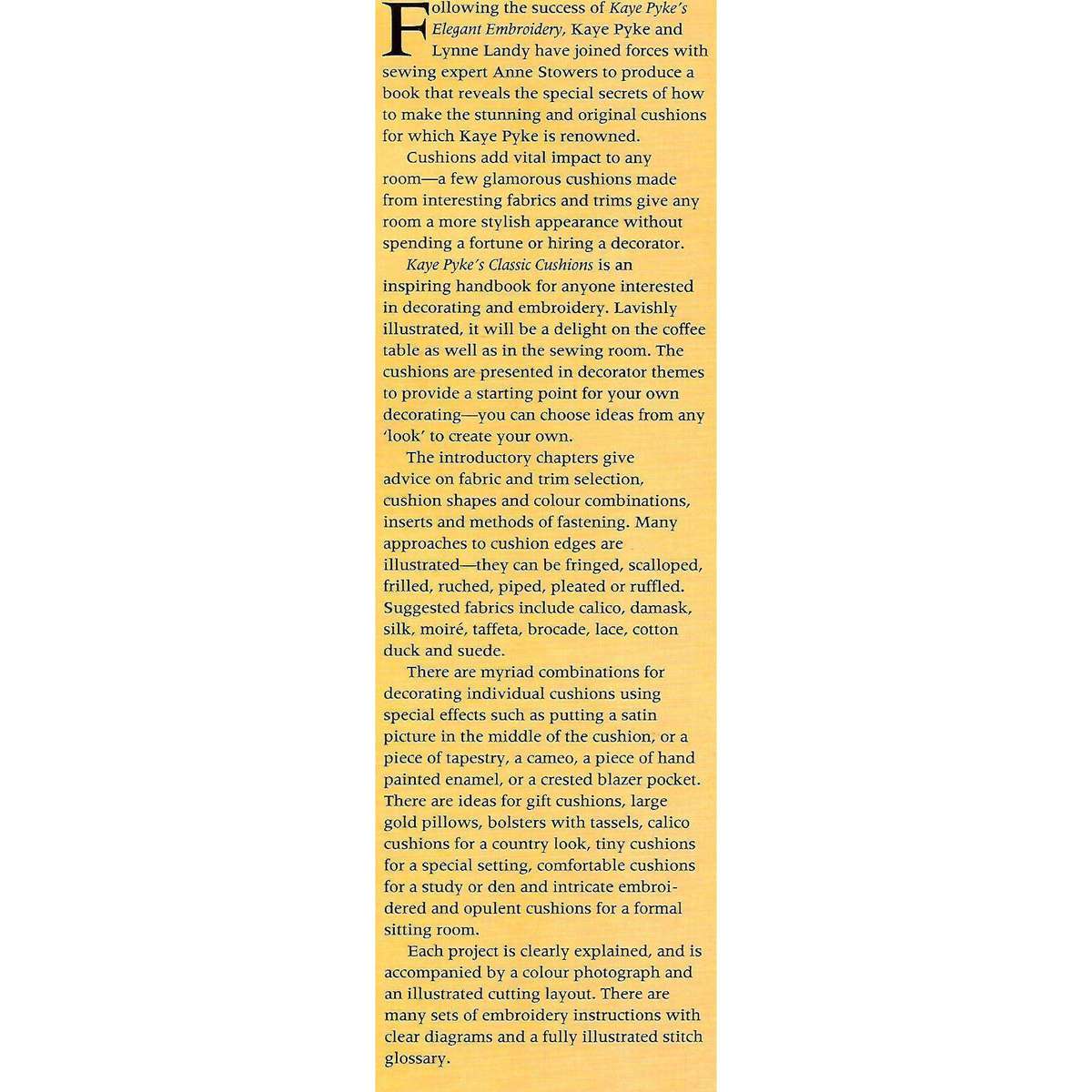 Kay Pyke's Classic Cushions | Kaye Pyke, Lynne Landy & Anne Stowers